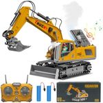 XIKERAY Remote Control Excavator Toys for Ages 6-12 Boys, 13 Channel RC Excavator Construction Toys with Metal Shovel, Spray, Lighting, Sounds, Birthday Gifts for Kids 5-7 8 9 10 11 Year Old