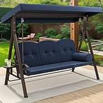 YITAHOME 3-Seat Deluxe Porch Swing Outdoor Heavy Duty Patio Swing Chair with Adjustable Canopy Removable Cushions Weather Resistant Steel Frame Suitable for Garden, Lawn, Backyard, Balcony, Navy Blue