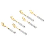 MGeezz Golden Stainless Steel Fork Set for Home Kitchen & Restaurant Cutlery Dinner Table Forks with Ceramic Handle Tableware Noodles Fork for Serving Salad Fruit Fork (Golden Big Fork Set of 6)