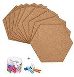 HBlife 10 Pack Self-Adhesive Cork Board Tiles, 8 x 7 Inch Corkboard Mini Wall Bulletin Board with 50 Multi-Color Push Pins