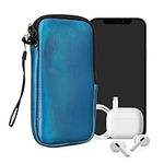 kwmobile Neoprene Phone Pouch Size XXL - 7" - Universal Cell Sleeve Mobile Bag with Zipper, Wrist Strap - Metallic Caribbean Blue