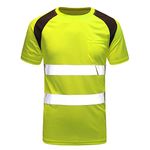 Hi Vis Yellow T Shirt High Viz Tee Visibility 2 Band Brace Work Round Neck T-Shirt Breathable Reflective Tape Security Workwear Road Works Great Comfort & Retroreflective Visibility (XL, yellow)