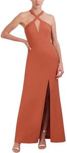 BCBGMAXAZRIA Women's Fit and Flare Floor Length Evening Dress Criss Cross Halter Neck Cut Outs Side Slit, Aragon, 8