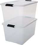 Iris Ohyama Plastic Storage Boxes with Lids, 45L, Set of 2, Clear, Latching Buckles with Handles, Stackable, Nesting, Strong & Durable, For Closet, Garage, Home, Office, Organising Tote Bins, TB-45