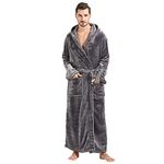 FashGudim Mens Robes Big and Tall with Hood Flannel Fleece Men Bathrobe with Hood Full Length Plush Long Robe Warm House Robe (Grey, S/M)