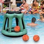 Caromoriber House Swimming Pool Basketball Hoop Set, Inflatable Basketball Hoop Floating Set with 3 Balls and 2 Patches Water Basketball Game Land Pool Toys for Kids Adults (Green)