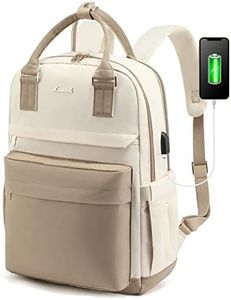 LOVEVOOK Mochila Portatil Mujer, 15.6 Pulgadas Impermeable Antirrobo, Casual Backpack Escolar para Ordenador Portátil con Carga USB para la Trabajo Viajes Universidad Colegio, Caqui Beige