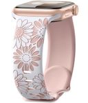 Maledan Floral Engraved Strap Compatible with Apple Watch Straps 41mm 40mm 38mm 42mm for Women, Two-Tone Flower Soft Silicone Sport Band for iWatch Strap SE Series 10 9 8 7 6 5 4 3 2 1, White/Pink