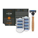 by Amazon Men 5-Blade Razor with Cork Handle and 8 Refills, Silver