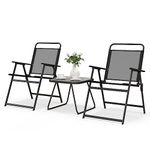 COSTWAY 3-Piece Patio Bistro Set, Garden Folding Chairs and Table Set with Marble-like Tabletop, Metal Frame Outdoor Dining Furniture Conversation Set for Balcony, Yard and Poolside, Black