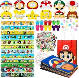 98Pcs Party Supplies,Party Favors All-in-One Pack Party Supplies Includeslap bracelets, Gift Bags, stamps, felt masks and stickers for Classroom Rewards, Party Toys for Kids Boys Girls