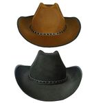 Solafas 2PCS Cowboy Hats for Adults Fancy Dress (Black and Brown)