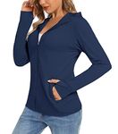 TACVASEN UV Protection T-Shirt Women Quick Dry Swimming Hooded Shirt Sun Protection Jacket Outdoor Work Hoodie Pockets Navy Blue