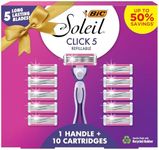 BIC Soleil Click 5 Women's Refillable 5 Blade Razors, Moisture Strip For Enhanced Glide, 1 Handle and 10 Cartridges, 11-Piece Razor Gift Set, Great Gift Idea