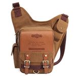 Mens Vintage Canvas Shoulder Messenger Bag Chest Leather Patchwork Messenger Bag, Khaki, M, Leisure