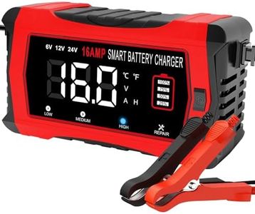 HTRC 16A Car Battery Charger 6V/12V/24V, Trickle Charger LiFePO4 Battery Charger with 10-Stage LCD & Pulse Repair, Motorcycle Battery Charger for Lead-Acid/LiFePO4