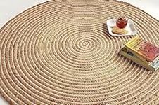 GRUHUM Handwoven Round Jute Area Rug 3ft Natural Fiber Cotton Boho Farmhouse Rustic Vintage Soft Braided Reversible Eco Friendly Rugs- Indoor Outdoor Kitchen Bedroom Living Room Hallways (3'ft Circle)