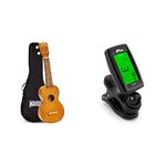 Mahalo Kahiko Soprano Ukulele, Quality Wood Ukulele with Geared Machine Head, Case Included, 2500-BR/MK1 (55.2 x 16.4 x 8 cm)- Brown & Tiger T-47 Guitar Tuner - Clip On Chromatic Tuner