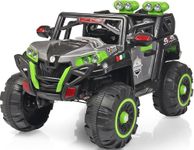 LittleFlyer Battery Operated 4x4 Big Size 12V Battery Ride On Truck, Jeep for Kids Drive 2 to 8 Years | Motor for Steering | Remote Control | Suspensions | Jumbo Driving Car | (Grey/Green)