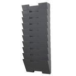 Gray Wall Mount Steel File Holder Organizer Rack 10 Sectional Modular Design, Wider Than Letter Size 13 Inch, Multi-Purpose, Organize, Display Magazines, Sort Files and Folders,