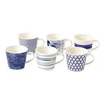 Royal Doulton Pacific Blue Collection 40034459-Small 6 Piece Mug Set, Tableware-Perfect for Coffee, Tea and Hot Beverages-Set of 6 x 280ml Cups, White, Porcelain, 1 Count (Pack of 6)