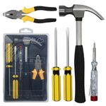 WAIZHIUA 5Pcs Home Tool Kit, Essential Household Hand Tools Home and Office Tool Kit Set with Hammer Pliers Screwdriver Voltage Tester for DIY Repair Maintenance