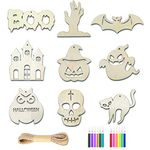 Fantasyon 27 PCS Halloween Wooden Ornaments, Halloween Crafts for Kids Wooden Hanging Tags Wooden Crafts Hanging Decoration Unfinished Wood Cutouts Kit for Halloween Decoration DIY Supplies