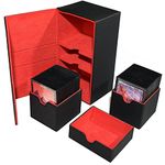 Scimi X-Large Premium Double Deck Box for 200+ Sleeved Cards Pro Twin Flip Deck Case with 3 Tray Fits MTG/TCG/CCG (Black/Red)