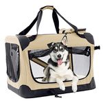 Large Dog Crates, Portable Pet Carrier for Large Dogs, Travel Dog Kennel with Soft Mat, Foldable Soft Sided Crate for Indoor & Outdoor Dogs, Ivory L