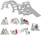 Garvee 9-in-1 Triangle Set, HDPE PP Plastic Climbing Set, Durable 1-8 Toddler Climbing Toys Indoor with Arch, Ramp, Ladder & Slide, Indoor Playground Jungle Gym Playset, White