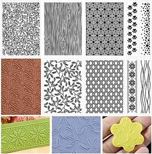 Embossing Folders Clay Stamps for Polymer Clay Earrings Making Embossing Tool Geometric Textured Flower Pottery Stamps Polymer Clay Roller Clay Texture Sheets (9PCS) (9PCS-A)