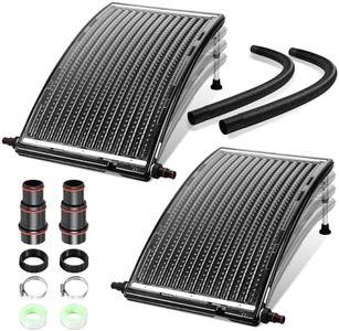Kirumie 2PCS 2026 Upgraded Solar Pool Heater, with Height-Adjustable Support Feet, Four-Level Adjustment for Above-Ground and Inground Pools, Includes 4 Adapters, 4 Hoses & Clamps, 4 Plumber's Tapes