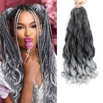 EFFGOCO 8 Packs French Curly Braiding Hair 14 Inch Bouncy Braiding Hair Color Ombre Grey Brown French Curls Braid Hair Pre Curled Loose Wavy Crochet Braids Hair Extensions for Women (14 Inch, 1B/Grey)