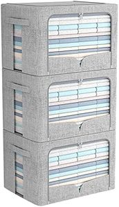 FHSQX 3 Pack Clothes Storage Bins Foldable Metal Frame Storage Box Stackable Linen Fabric Organizer Set with Carrying Handles and Clear Window (Light Gray, 15.7x11.8x11.8inch(36L))