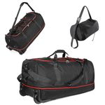 Romatime 32" Soft-Sided Foldable Wheeled Duffle Bag, 110L Expandable 140L Rolling Travel Bag with Matching Storage Pouch, Updated Black-Red
