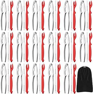 Zhehao 61 Pcs Seafood Tools Set includes 20 Crab Crackers, 20 Lobster Shellers, 20 Crab Leg Forks and 1 Storage Bag, Nut Cracker Set for Home Kitchen Party Tools (Red)