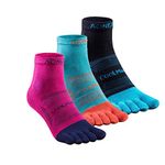 AONIJIE Pack of 3 Sports Socks Athletic Five Toe Socks for Men Women Running Hiking Wicking Crew Low Cut S M L Sizes, 3packs Mid Cut-s Size, Small