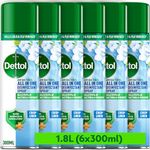 Dettol, Antibacterial Spray, Crisp Linen, 1.8L (300ml x 6pck) Disinfectant, Household Sanitiser, Hard Surfaces, Upholstery cleaner, No Wiping, Kills 99.9 Percent of bacteria