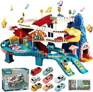 Toy Car Ramp Track Dinosaur Climbing Hills Railcar Colorful Vehicles Construction Play Set with 8 Mini Racer Cars and Track for Preschool Gifts Kids Ages 3 Years and Older (Dinosaur Hill)