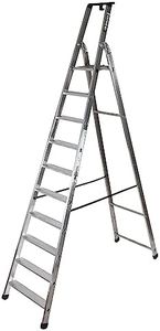 TB Davies 1202-030 Heavy-Duty Platform Step Ladder, 10 Tread, Platform Height 2.2m, Aluminium, 150kg Work Load, EN131 Professional