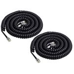 Telephone Phone Handset Cable Cord, Uncoiled Phone Cord Works with All Corded Landline Phones, Universally Compatible,for Use in Home or Office, Telephone Accessory, Black, 2 Pack (25 Feet, Black)