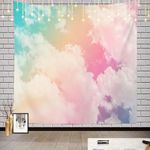 Batmerry Sun Cloud Pastel Tapestry, Blue Yellow White Pink Rainbow Colorful Nature Hippie Trippy Tapestry Wall Art Meditation Decor for Bedroom Living Room Dorm, 59.1 x 59.1 Inches