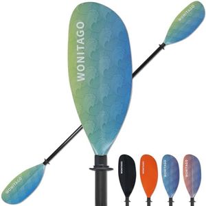 WONITAGO Kayak Paddle with Fiberglass Shaft and Reinforced Nylon Blade, Adjustable Kayaking Oars, 3 Piece, 230-250 cm/90-98 inches, Wave Green