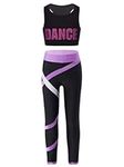 Hansber Kids Girls Camouflage Racer Back Crop Top with Leggings Pants 2Pcs Gymnastics/Dance/Sports Set F#Rose&Lavender 6 Years