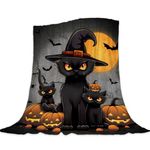 Neatee Living Halloween Throw Blanket for Couch Sofa Bed Decorative Lightweight Fuzzy Soft Warm Plush Fleece Blankets and Throws Black Holiday Scary Spooky Pumpkins Cats Throw Blanket 50x70