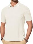 JMIERR Mens Polo Shirt Short Sleeve Casual Fashion Henley Shirts Button Dwon Knit Textured Men Gift, L, Beige