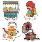 Regalo Casila Fridge Magnet Set of 4, Indian Cultural Themed Resin Magnets, Funny Caricature Design - Door Decoration, Wardrop Magnets with Eligant Design