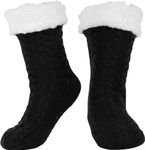 BenSorts Thick Slipper Socks for Women Holiday Christmas Gift Winter Warm Cozy Soft Fleece House Home Sherpa Socks Slipper Non Skid with Grippers Black