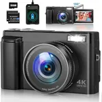 4K Digital Camera for Photography Autofocus 48MP Vlogging Camera for YouTube with SD Card 16X Digital Zoom Compact Camera, 3 Inch 180°Flip Screen, Flash, Anti-Shake, 2 Batteries