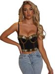 Alivila.Y Fashion Womens Rhinestone Punk Goth Bra Clubwear Corset Top, Black Gold, Small